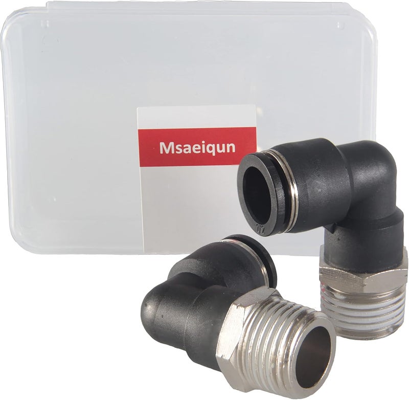 MSAEIQUN 1/2 Air hose fittings, Air fittings Male Elbow 1/2 Inch Tube OD x 1/2 NPT Thread Push to Connect Fitting, PL-1/2-N4 (Pack of 2) (1/2-1/2) - Image 1